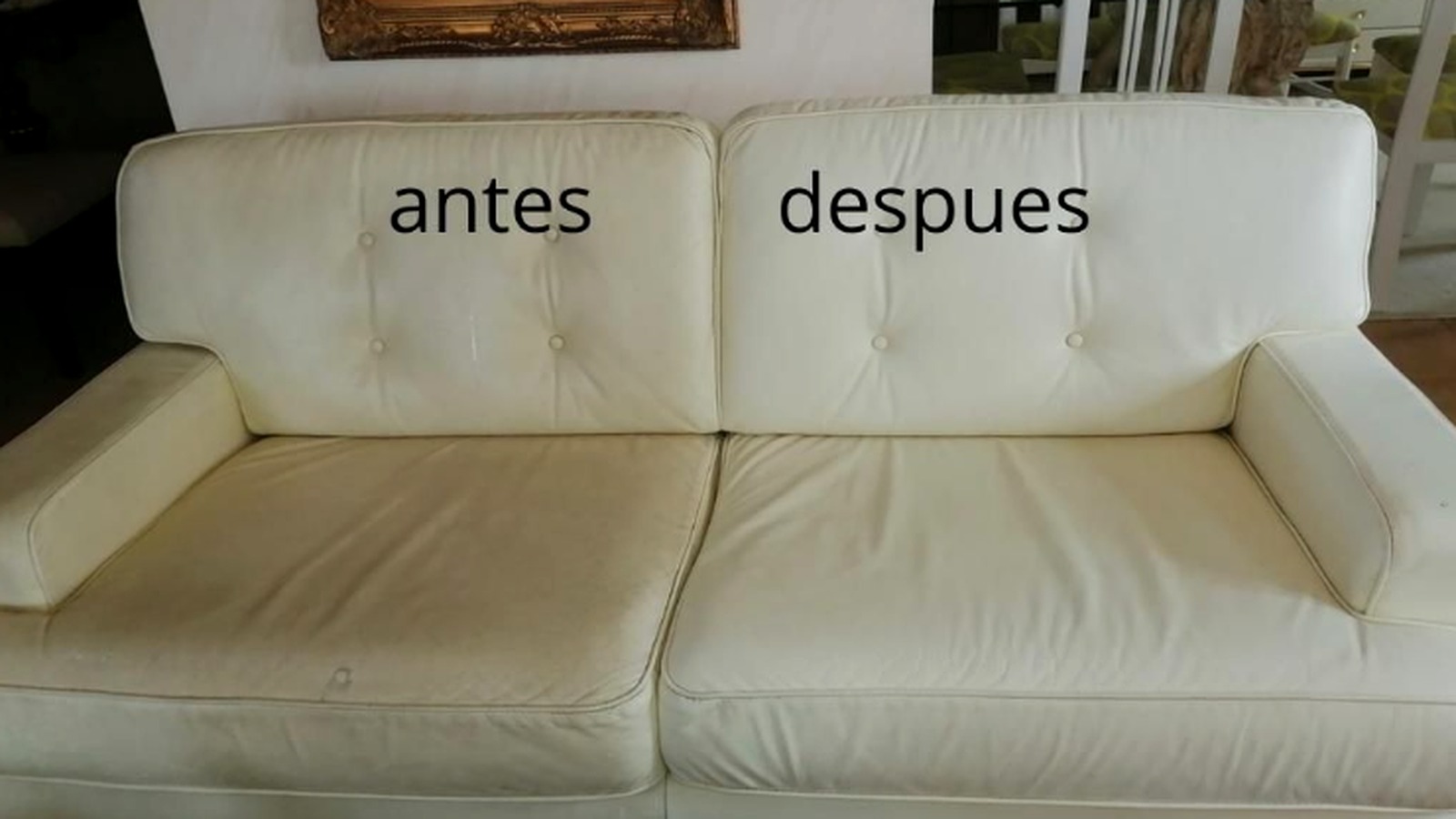 Antes y después de limpieza de sillón Casa Limpia